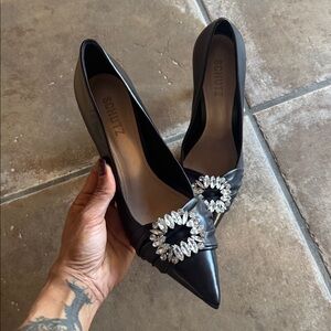 SCHUTZ Black Crystal Embellished Heels
